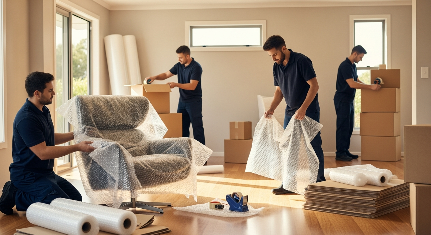 Hamilton Movers team packing a box